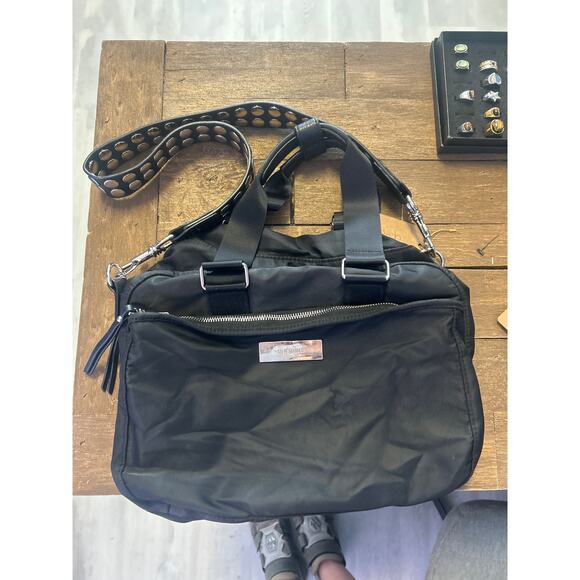 Steve Madden Black Studded Strap Shoulder Bag Multi Pockets - Picture 1 of 7